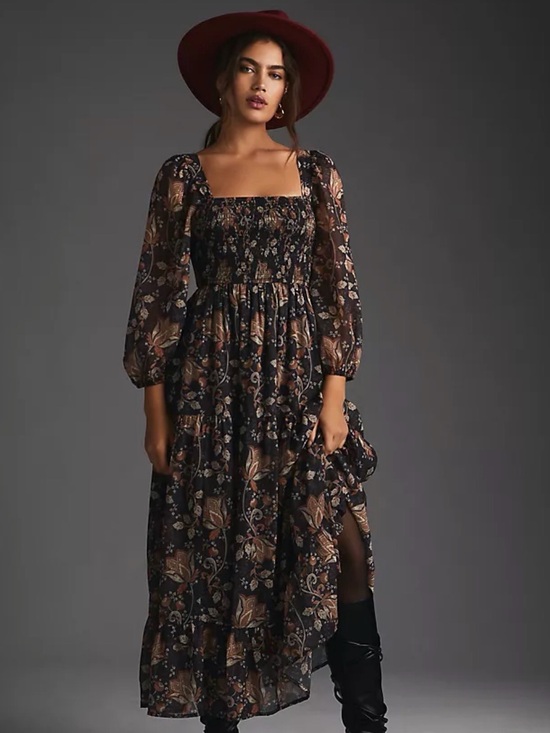 Anthropologie Dresses & Skirts - Anthropologie Let Me Be Square Neck Smocked Midi Dress